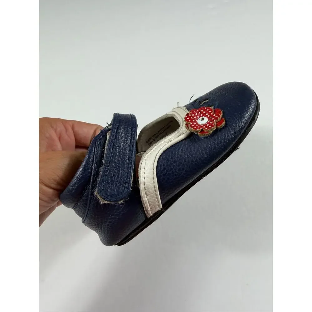 Jack & Lily Blue Leather Flower Mary Jane First Walker Shoes Size 18-24 months